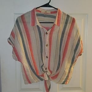 Linen striped button up